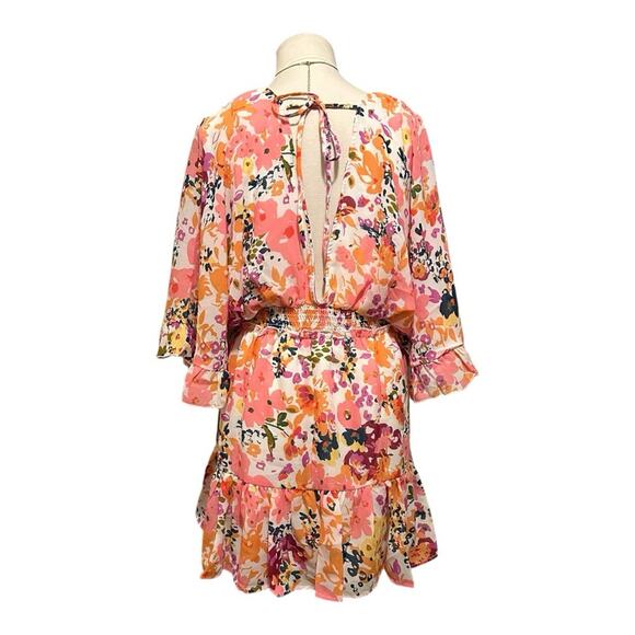 Forever 21 Soul Girl Floral Print Butterfly Sleeve Mini dress Size X-Large Pink - Picture 2 of 13